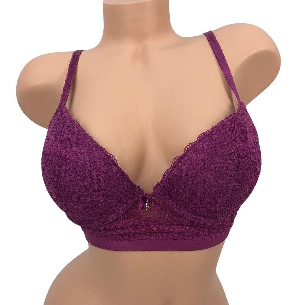 Daisy Fuentes Padded Push Up Bra 34C Pink‎ Floral Lace Underwired Bra